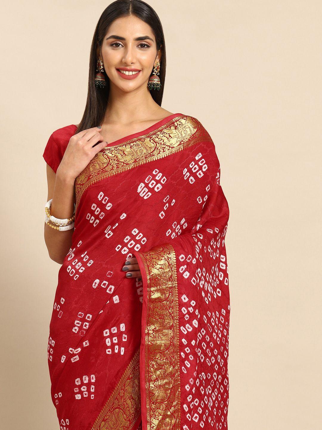 anouk zari art silk bandhani saree