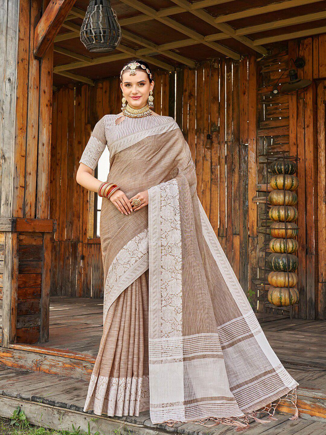anouk zari art silk saree with ethnic motifs woven design border