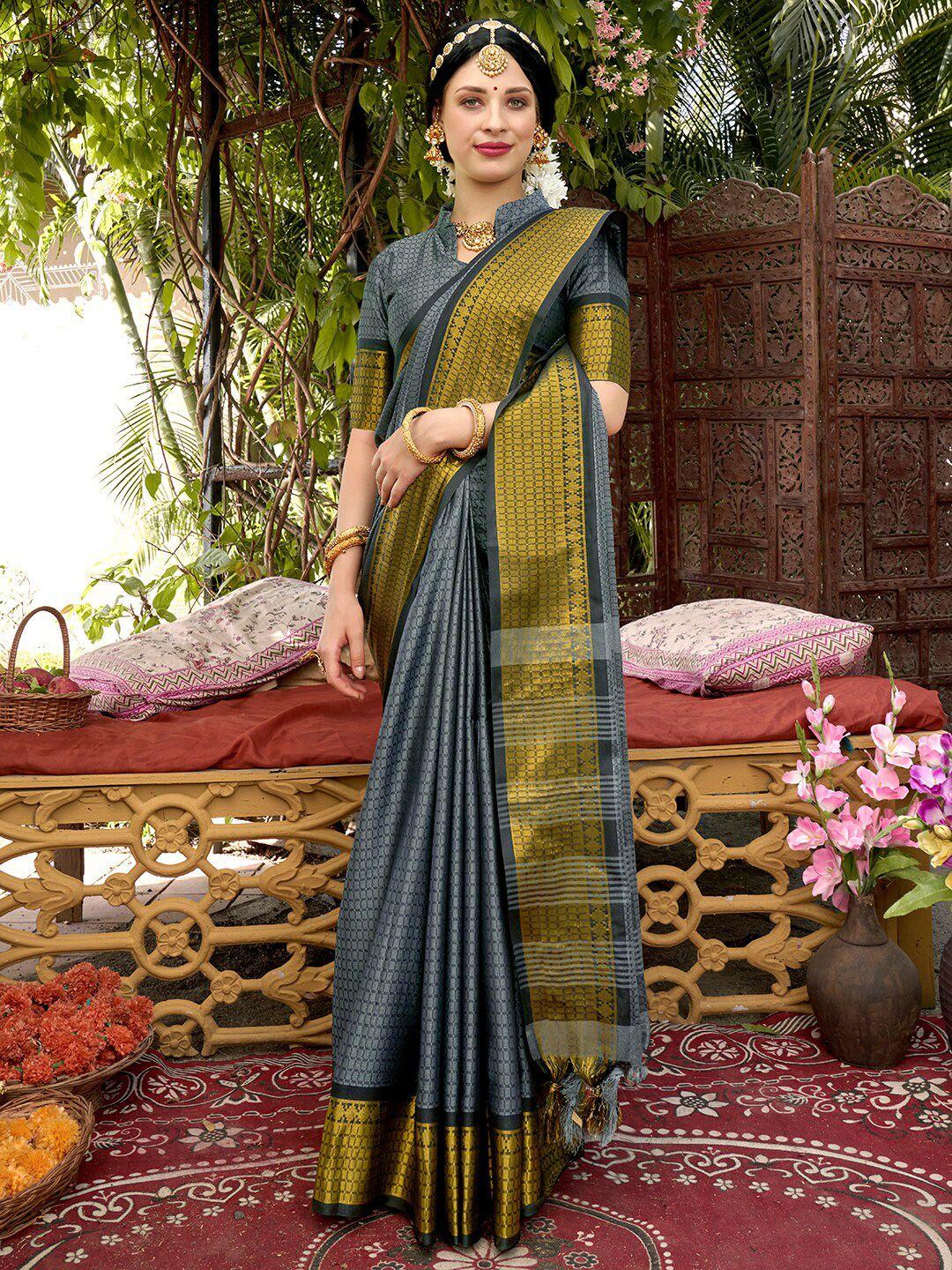 anouk zari geometric printed banarasi saree