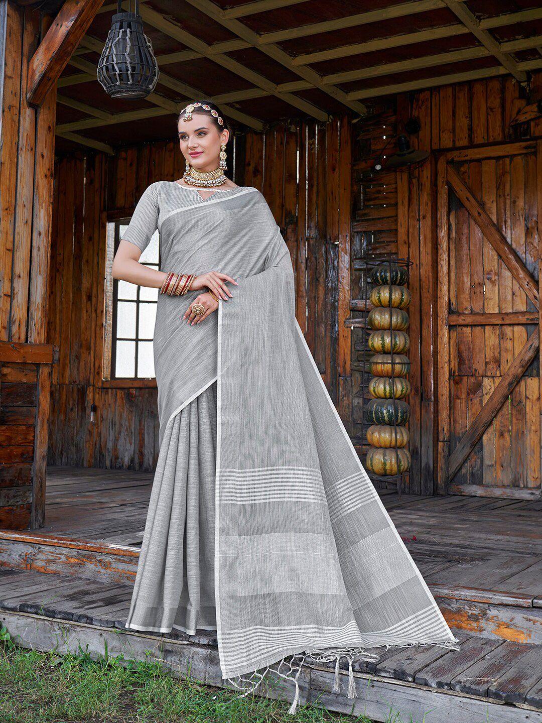 anouk zari linen blend saree