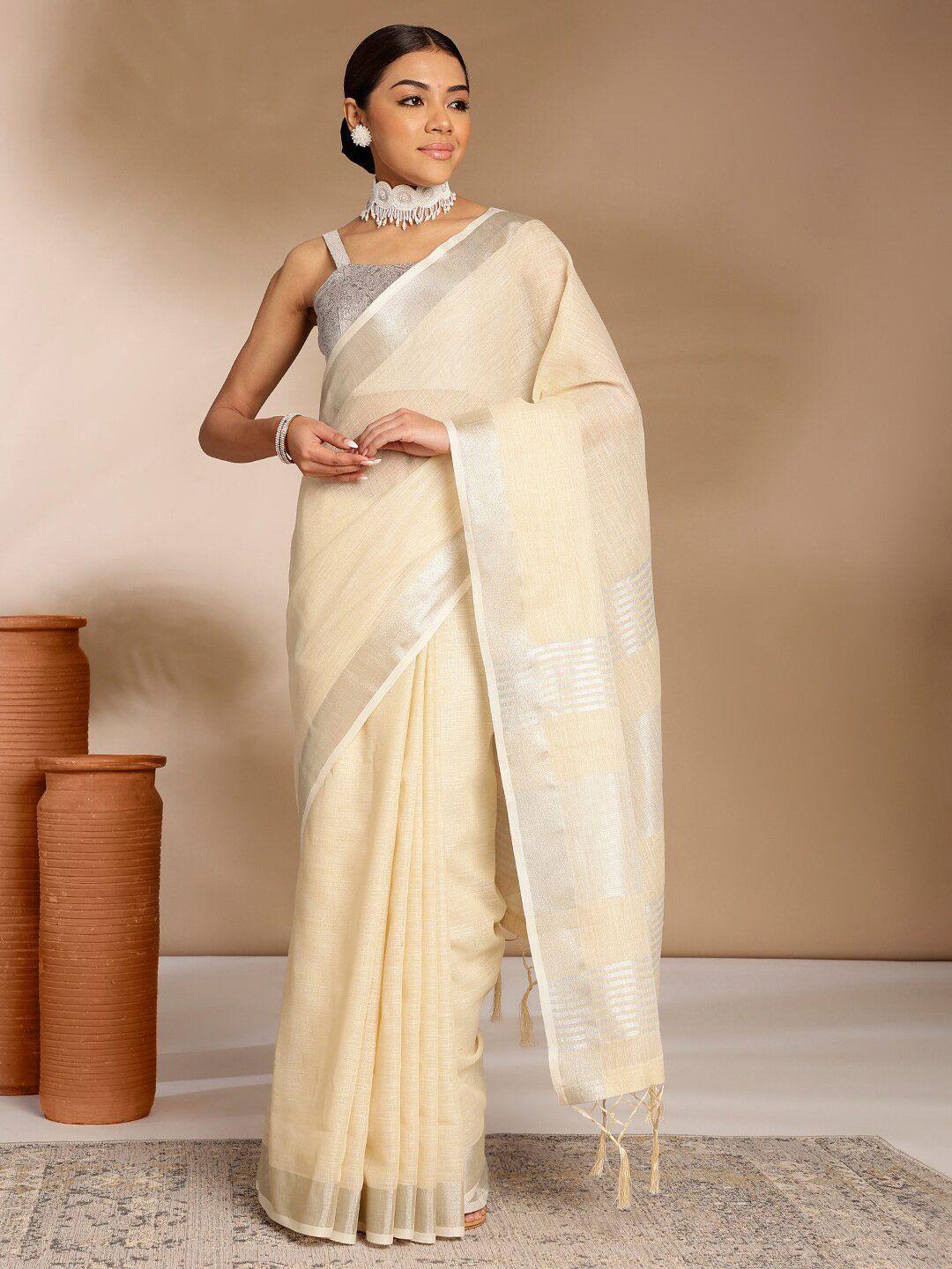 anouk zari linen blend saree