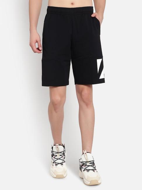 anta black regular fit printed shorts