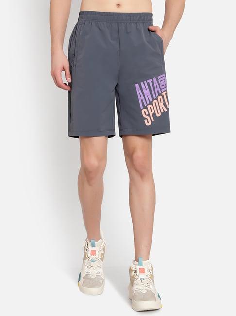 anta grey regular fit printed sports shorts