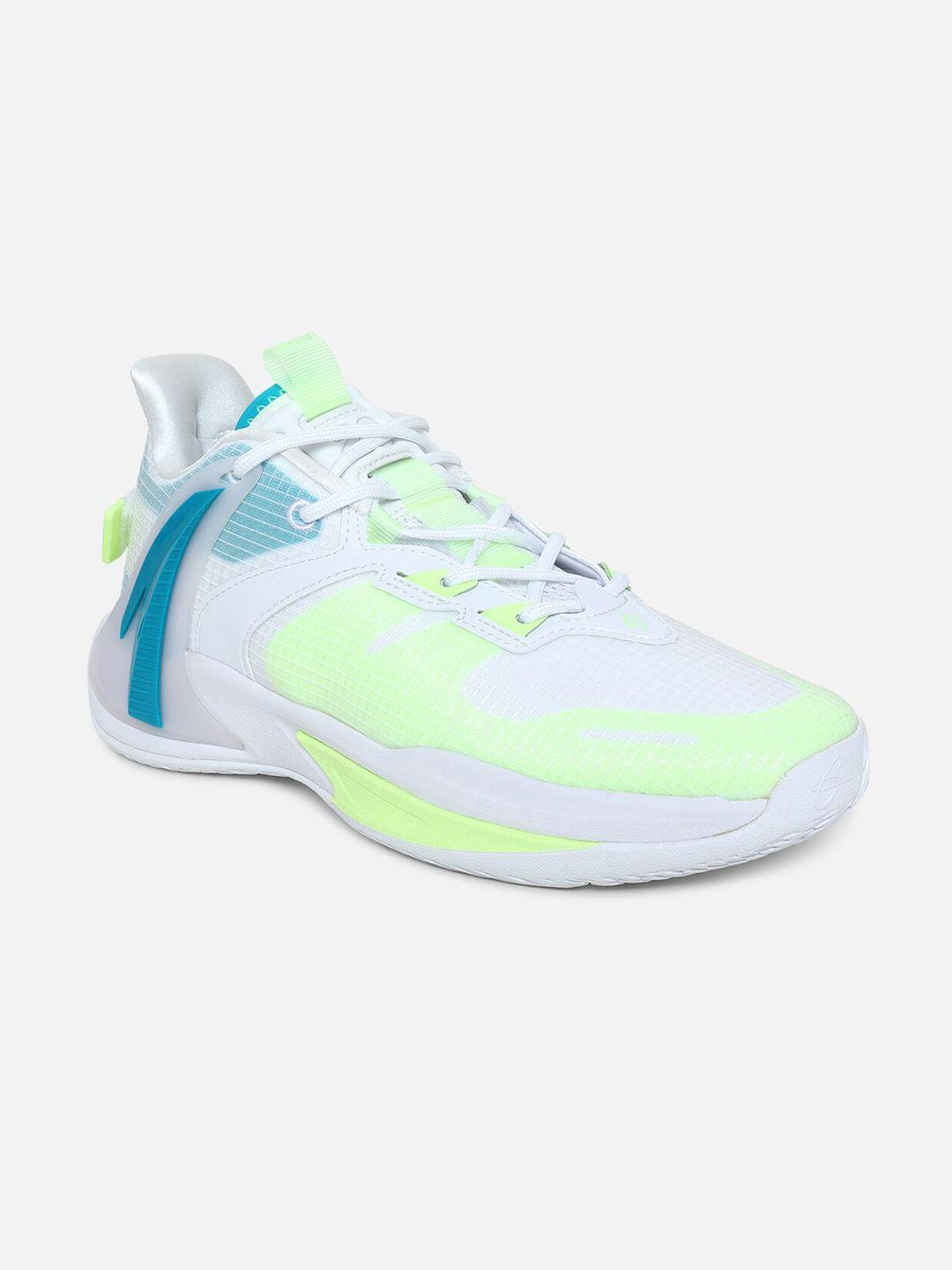 anta men white and fluorescent green mesh walking non-marking lace-up shoes