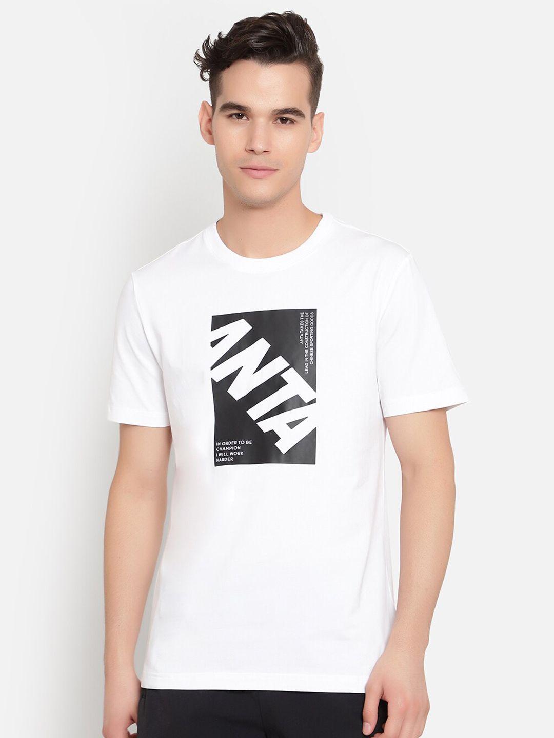 anta men white typography printed cotton t-shirt
