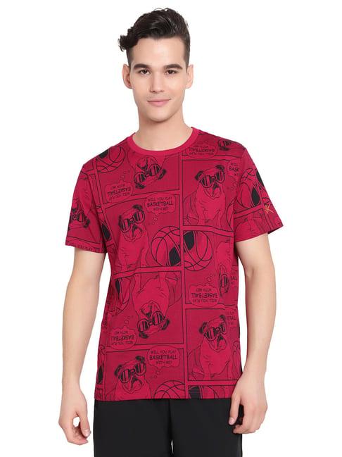 anta red regular fit printed crew t-shirt