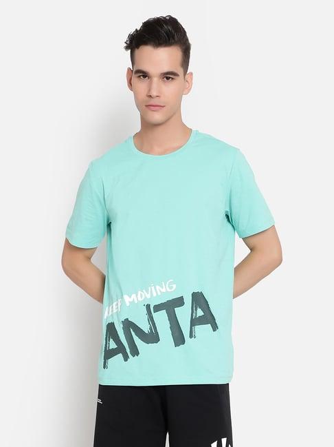 anta turquoise regular fit printed crew t-shirt