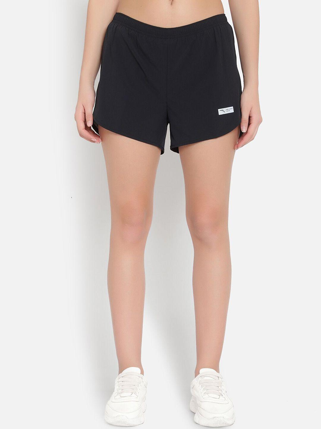 anta women black running sports shorts