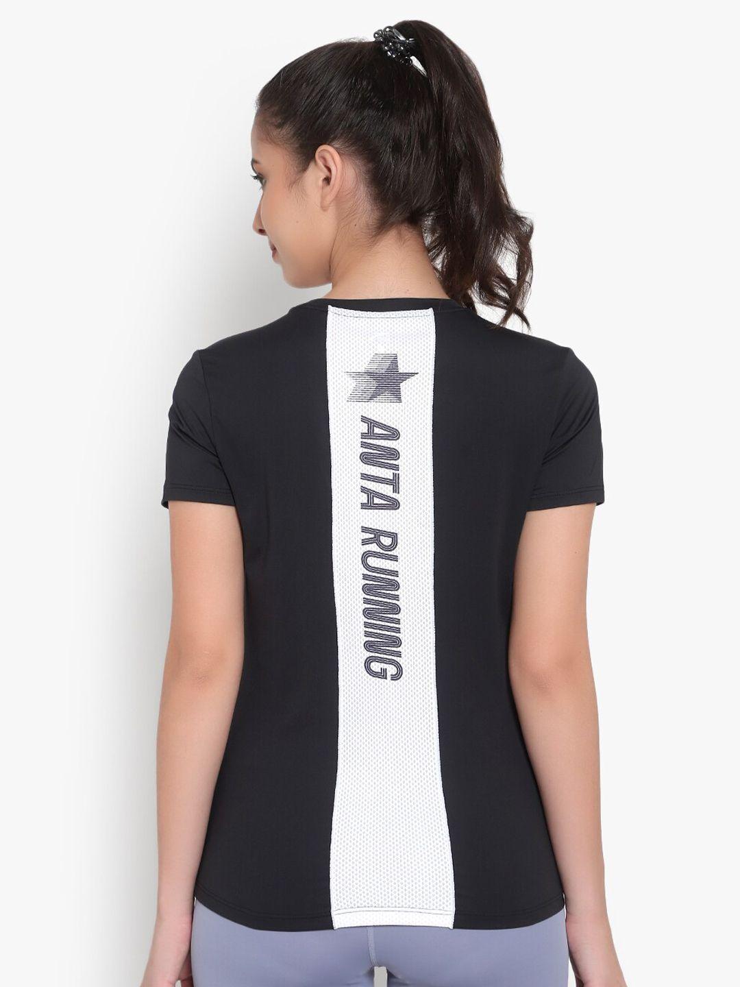anta women black typography printed t-shirt