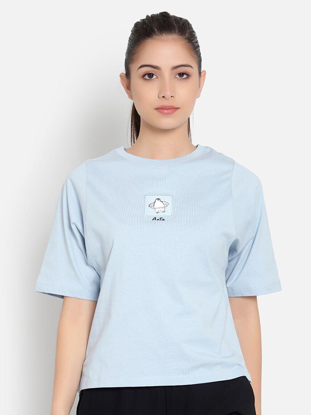 anta women blue cotton t-shirt