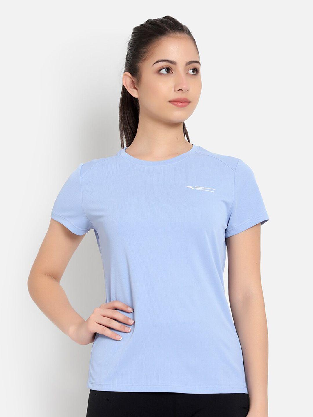 anta women blue typography printed t-shirt