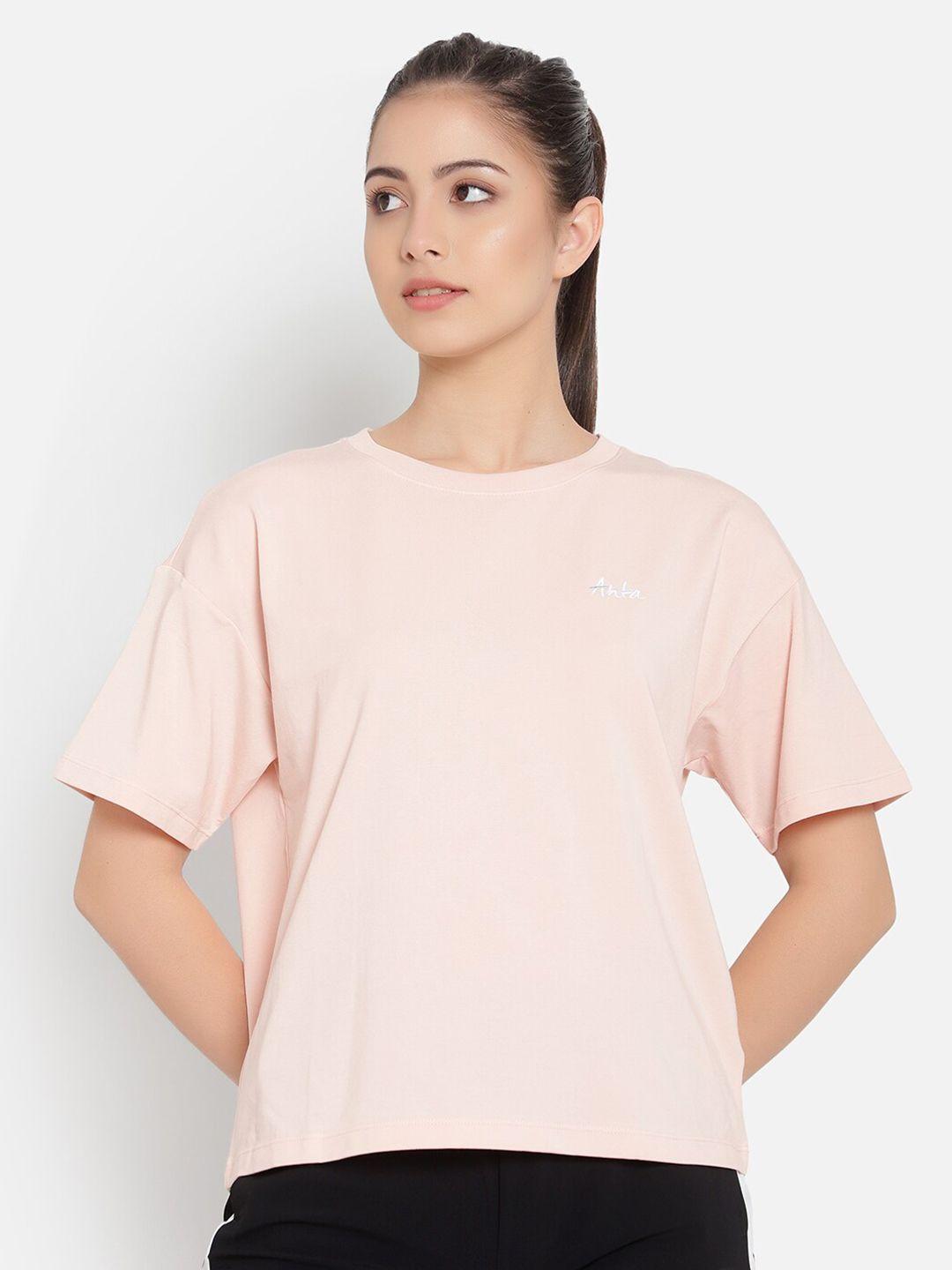 anta women pink typography printed cotton t-shirt