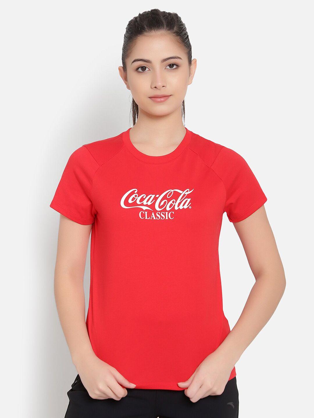 anta women red typography printed cotton t-shirt