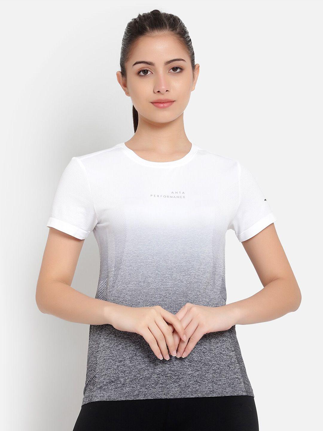 anta women white colourblocked t-shirt