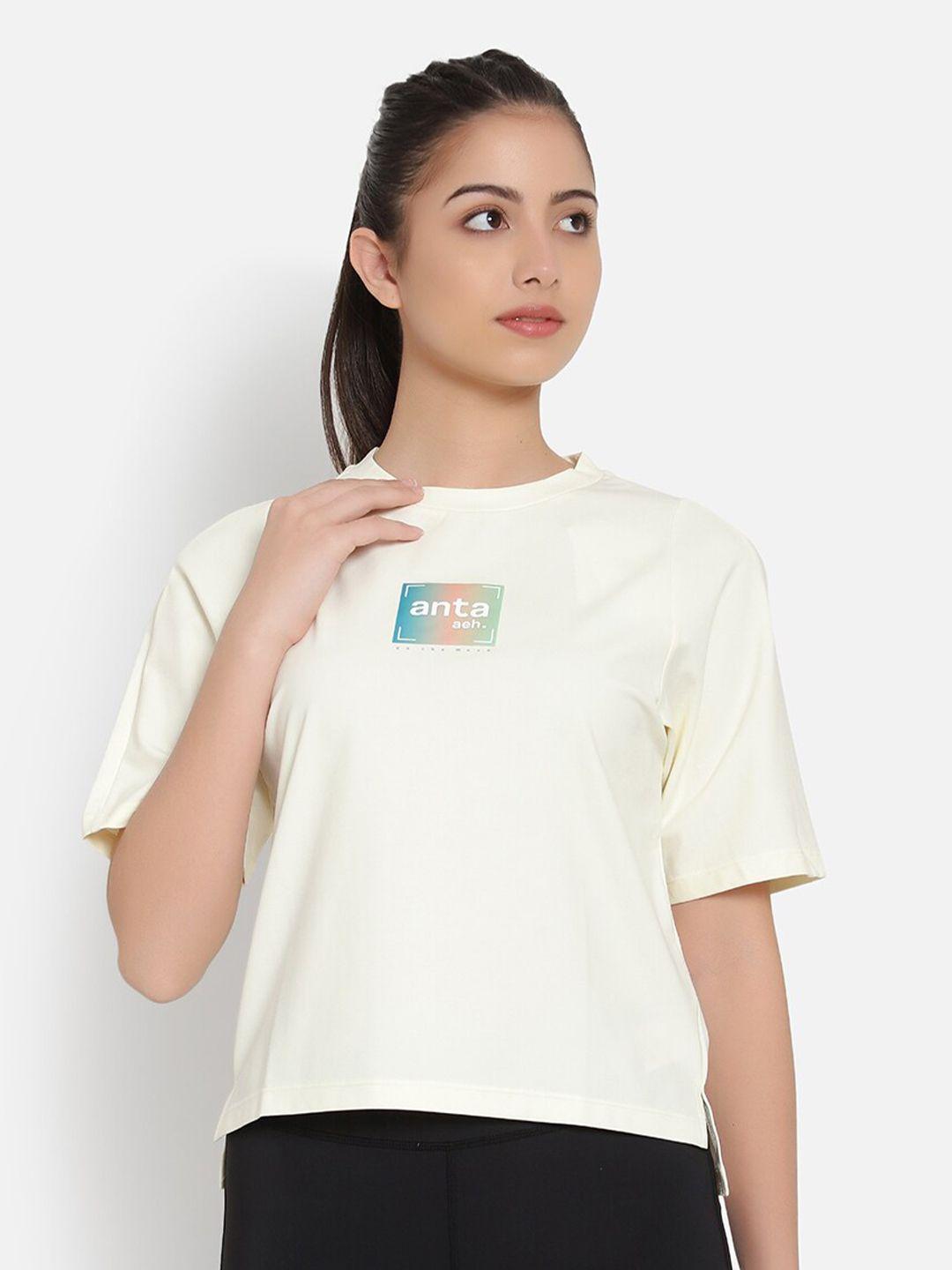 anta women white typography printed t-shirt