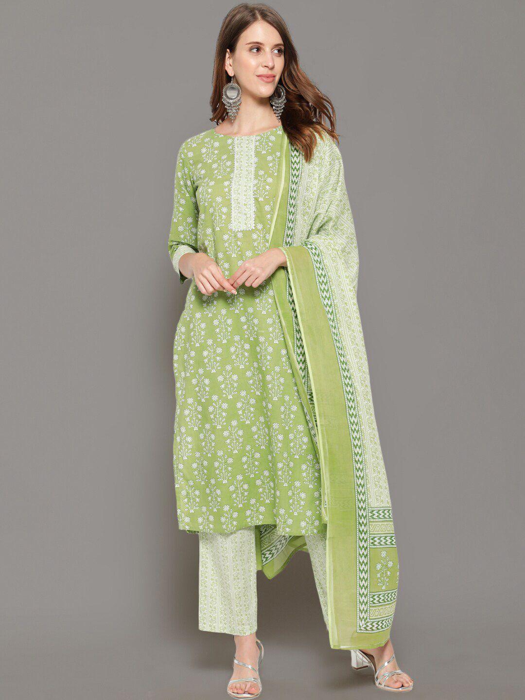 antaran ethnic motifs printed pure cotton kurta with trousers & dupatta
