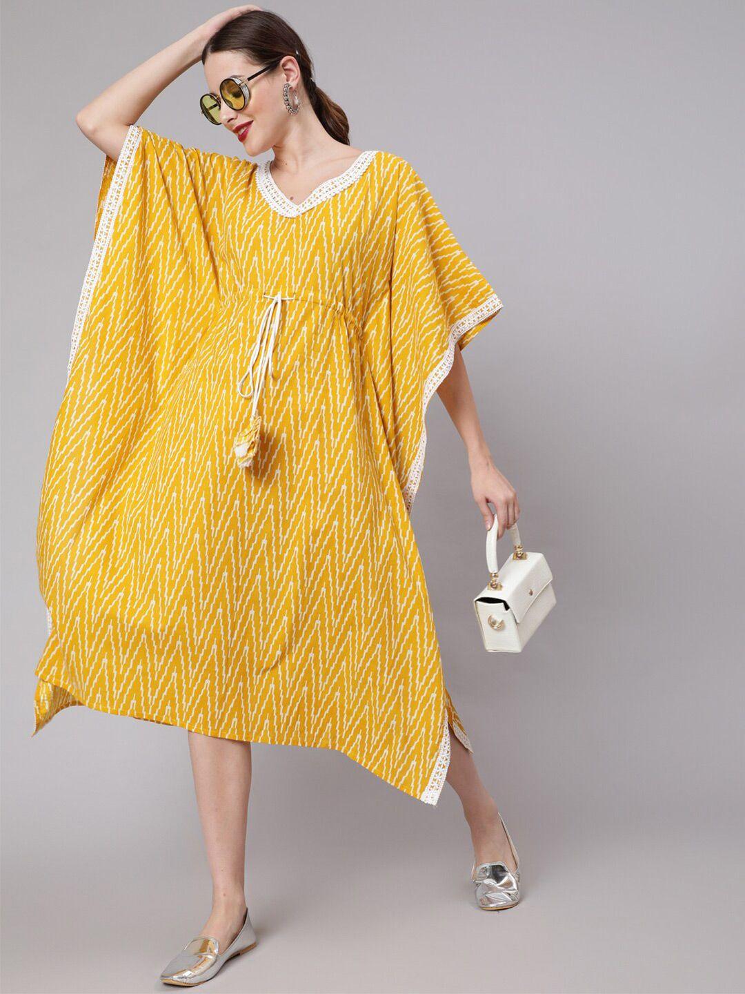 antaran  women yellow & freesia  kaftan midi dress