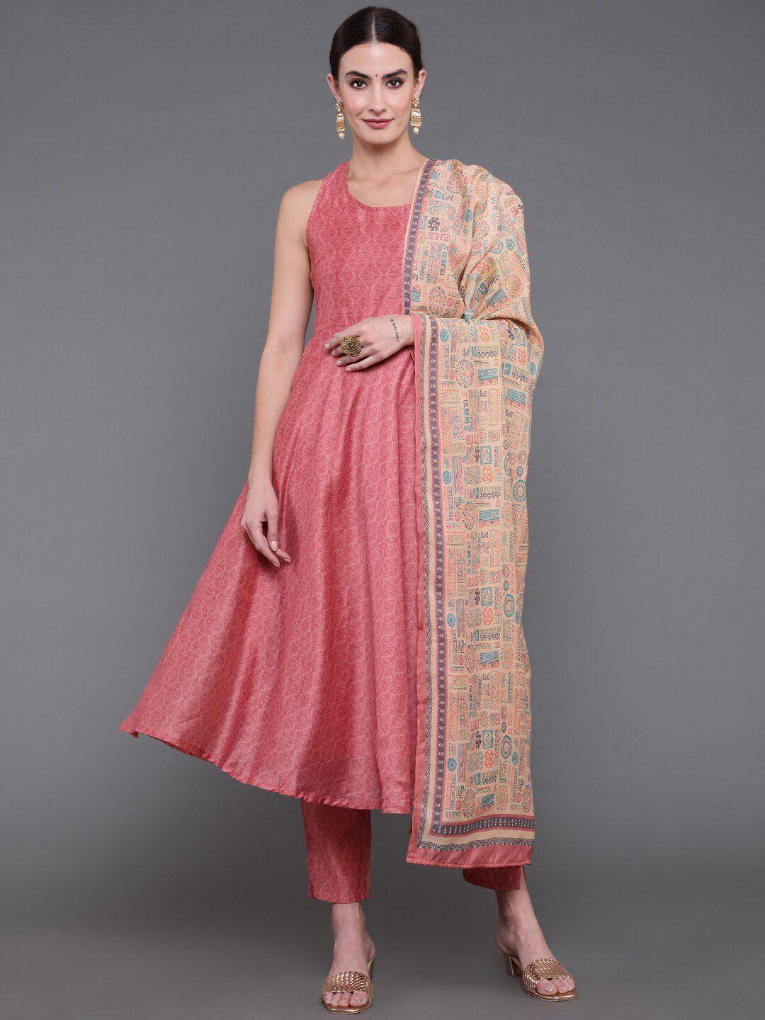 antaran ethnic motifs printed chanderi cotton kurta with trousers & dupatta