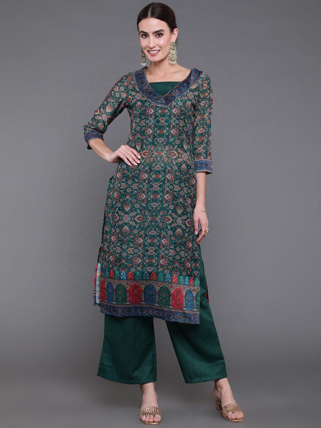 antaran floral printed chanderi cotton kurta with palazzos