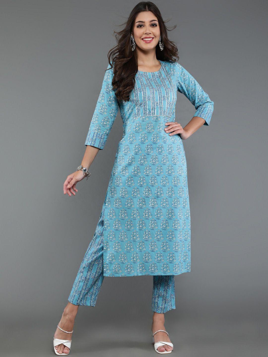 antaran floral printed gotta patti pure cotton kurta with trousers