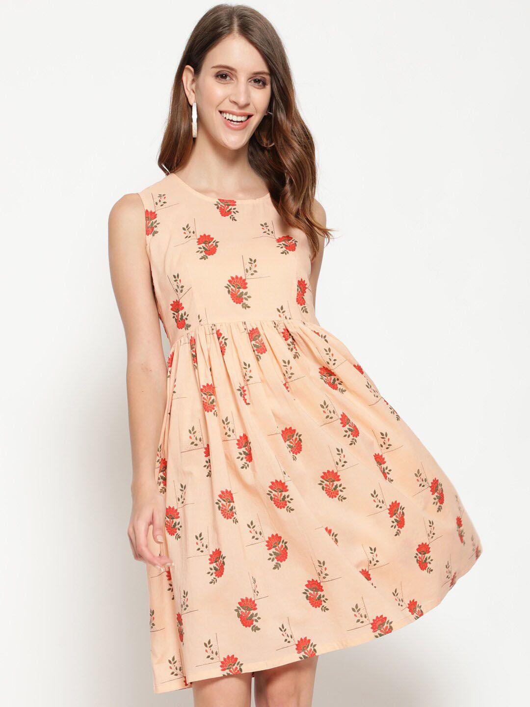 antaran peach-coloured floral dress