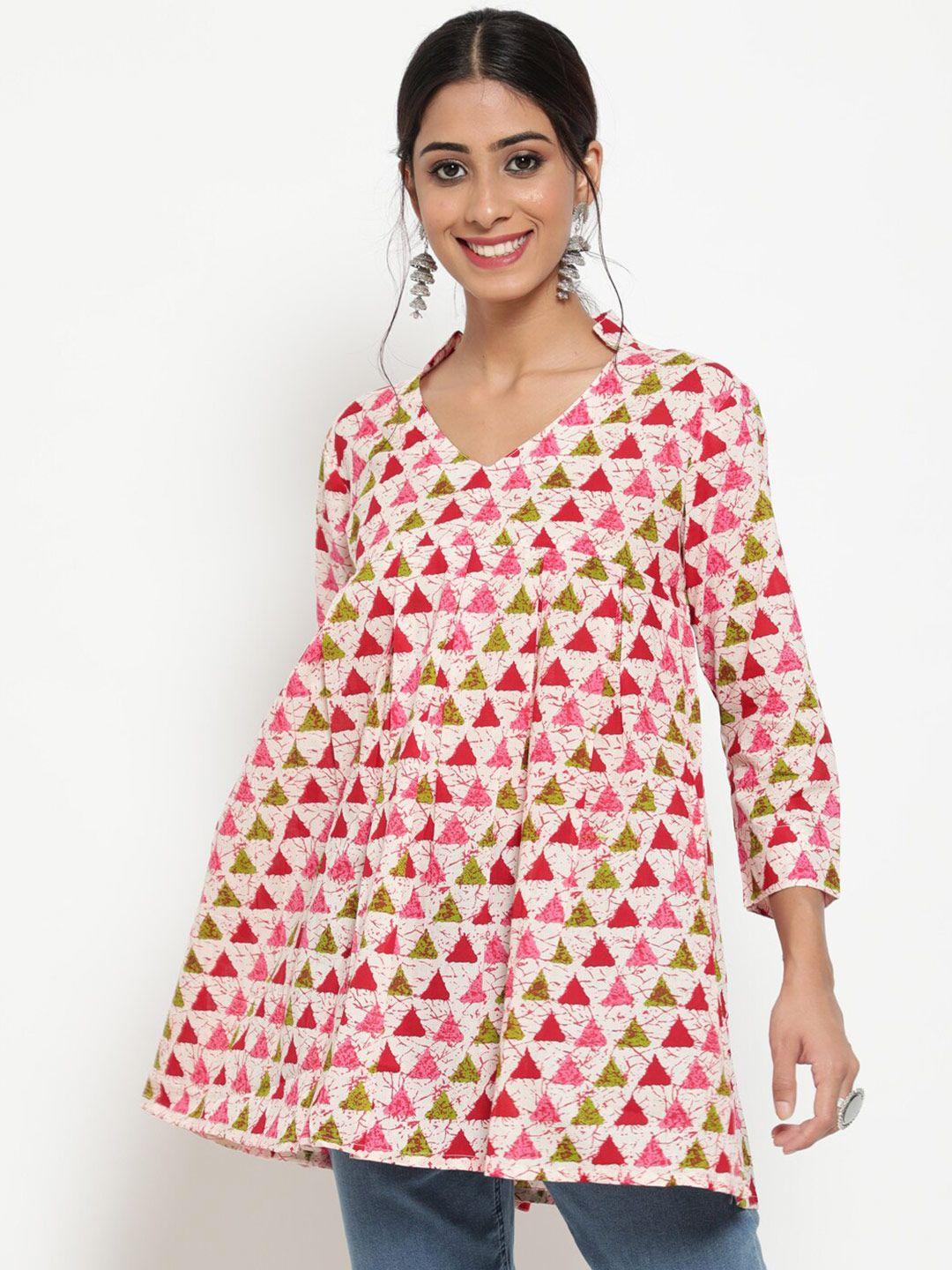 antaran pink & red geometric a-line longline top