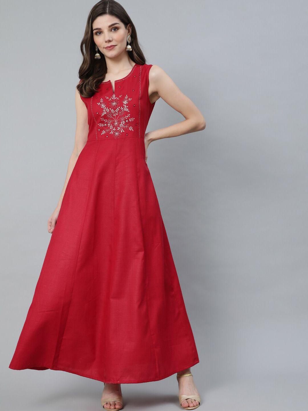 antaran red embroidered maxi dress