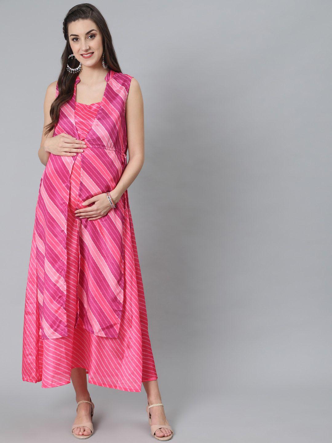 antaran striped maternity & feeding silk a-line maxi dress