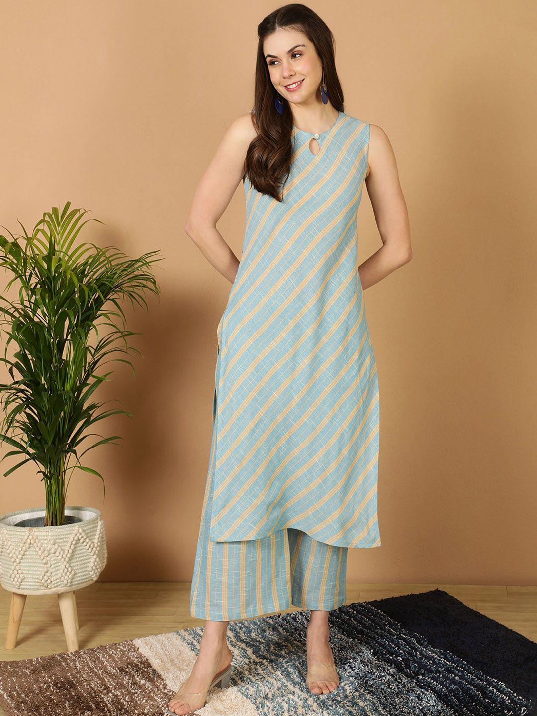 antaran striped sleeveless pure cotton kurta with palazzos