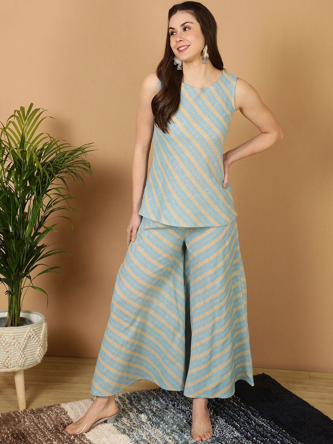 antaran striped sleeveless pure cotton kurti with palazzos