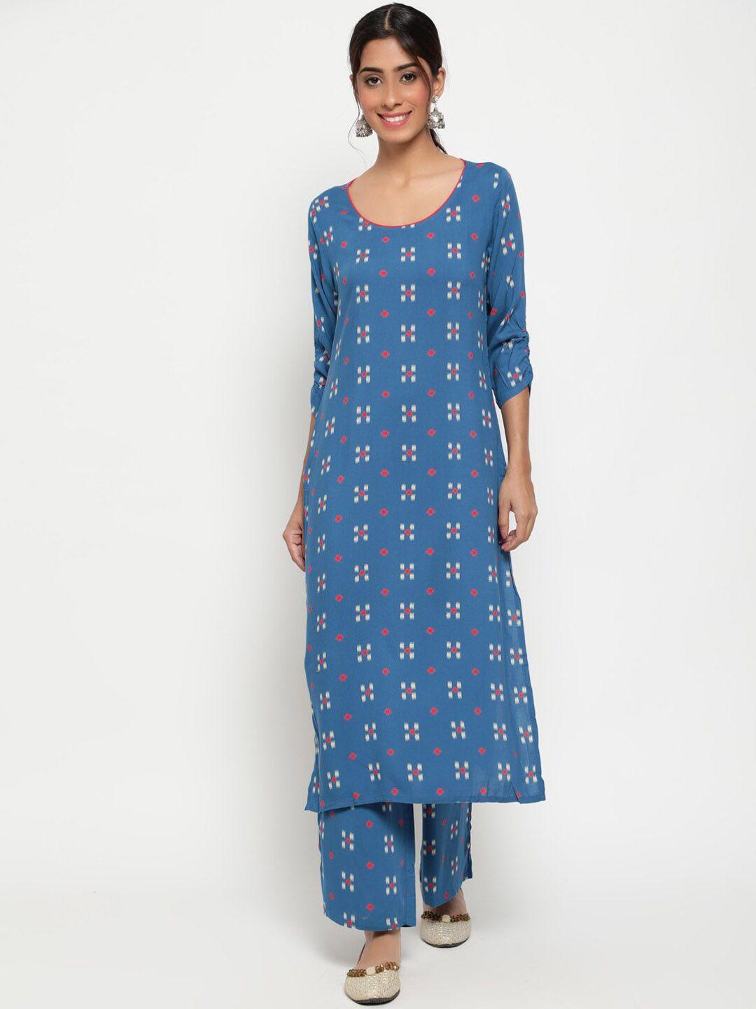 antaran women blue floral printed panelled kurta with palazzos