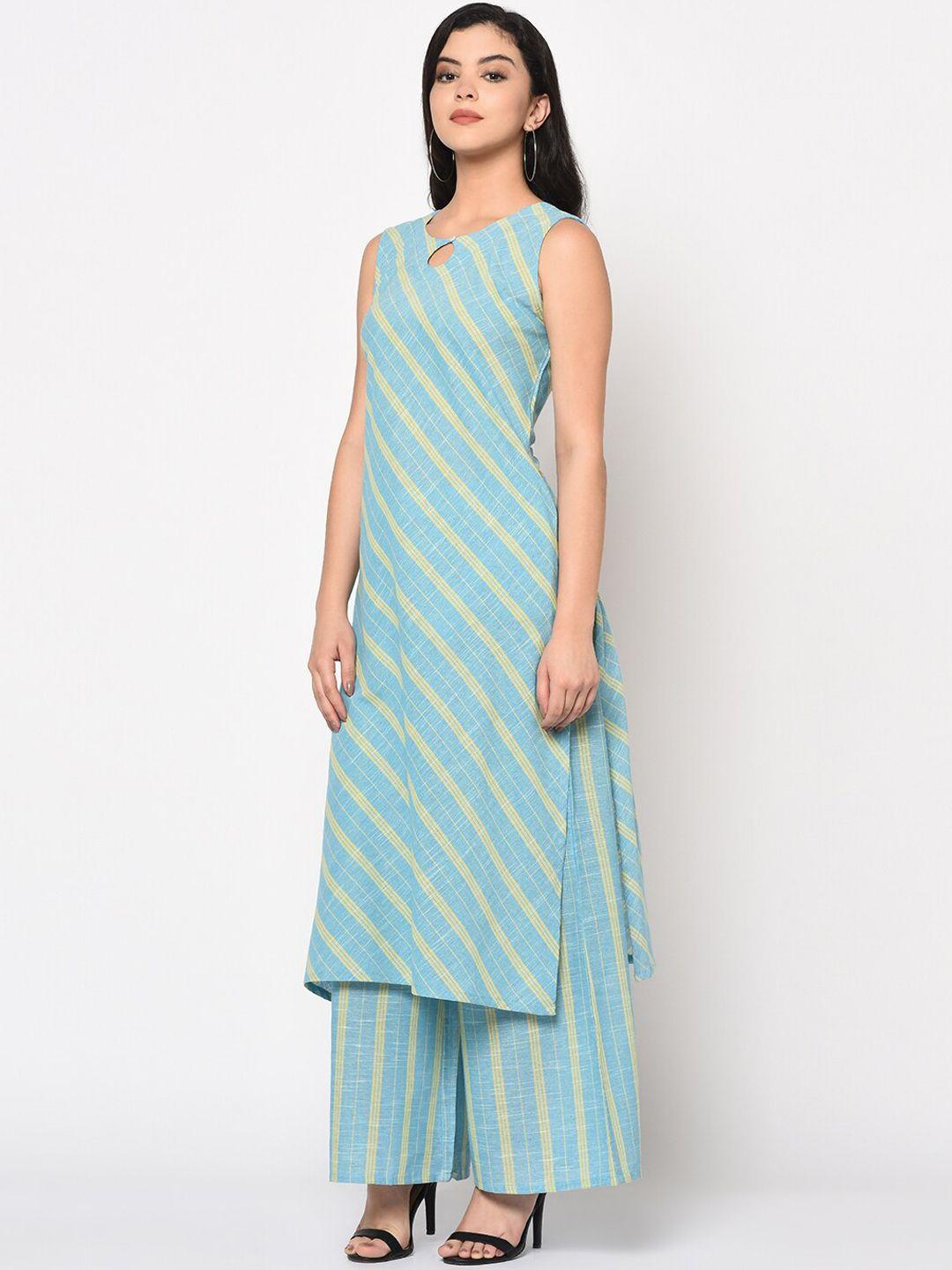 antaran women blue printed pure cotton kurta with palazzos