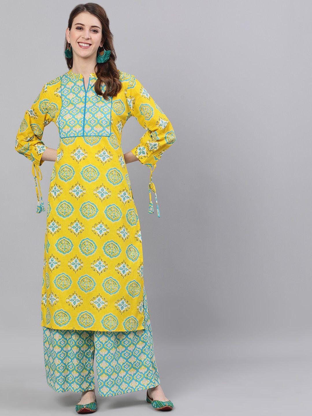 antaran women ethnic motif printed pure cotton kurta with palazzos