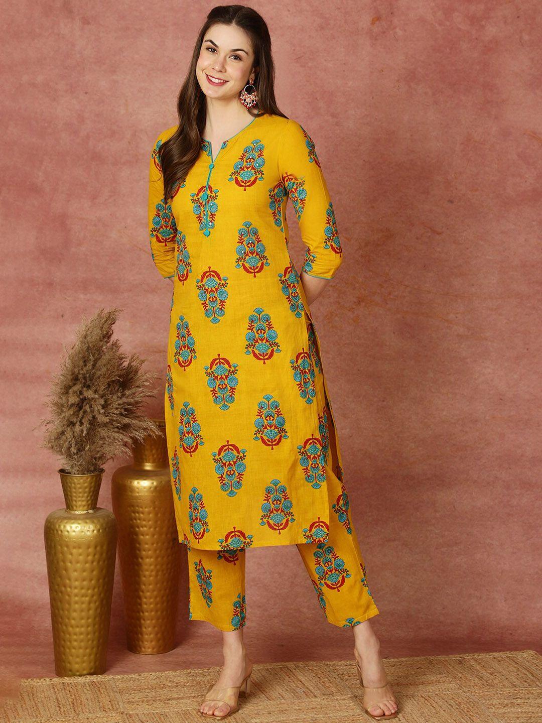 antaran women floral printed regular pure cotton kurta with trousers