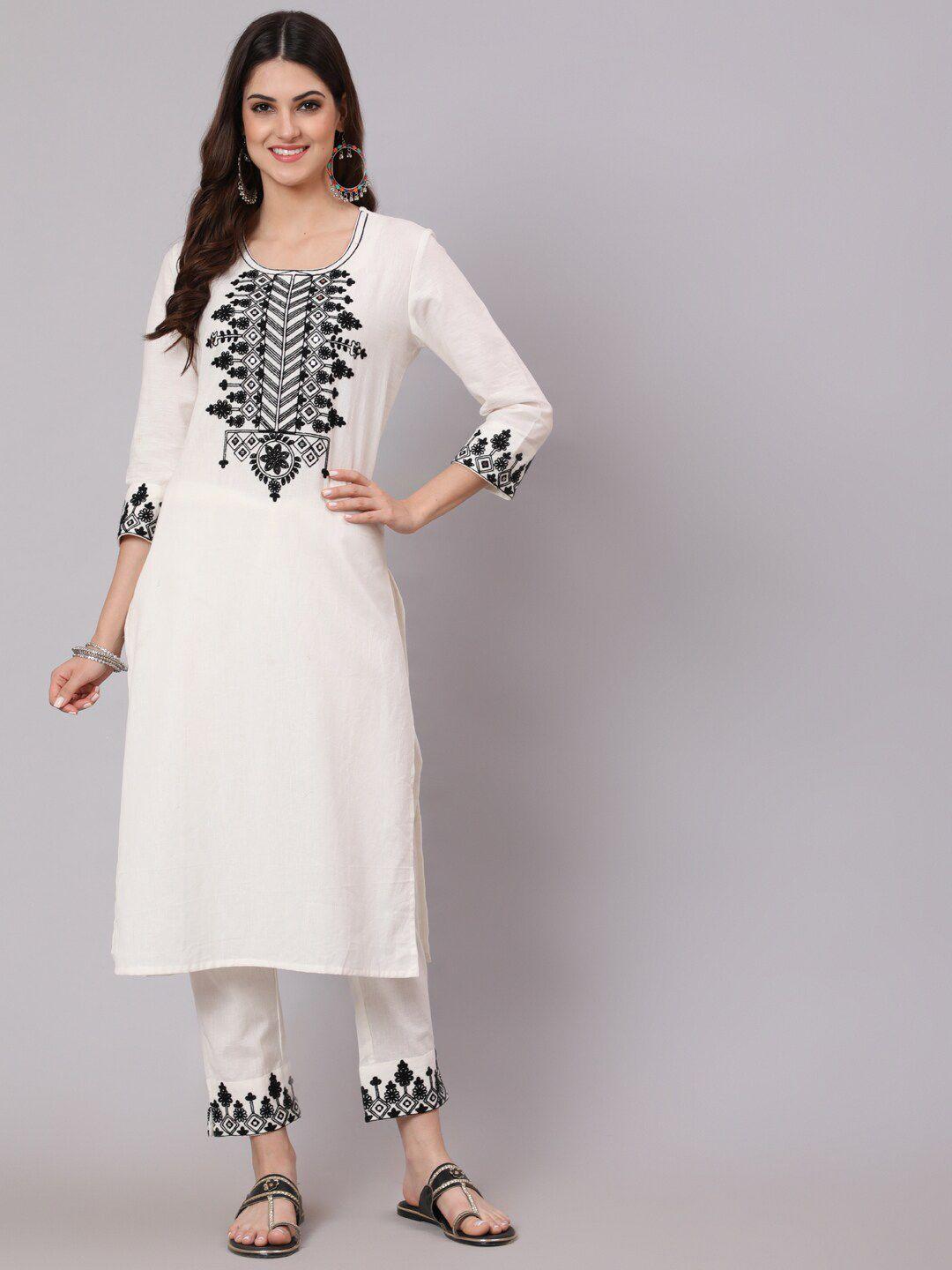 antaran women off white ethnic motifs yoke design panelled pure cotton kurta with trousers
