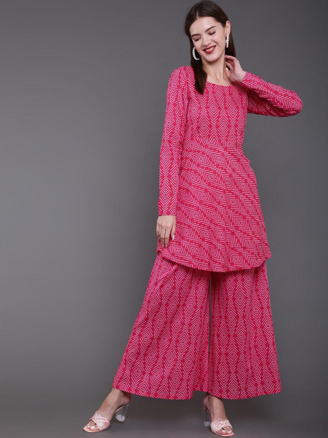 antaran women pink bandhani printed gotta patti pure cotton kurta with palazzos