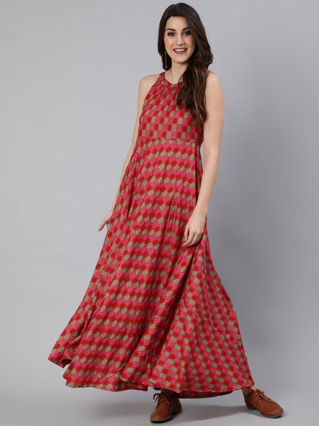 antaran women red geometrical a-line maxi dress