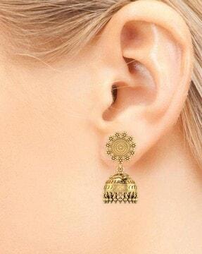 antella gold-toned silver jhumka earrings