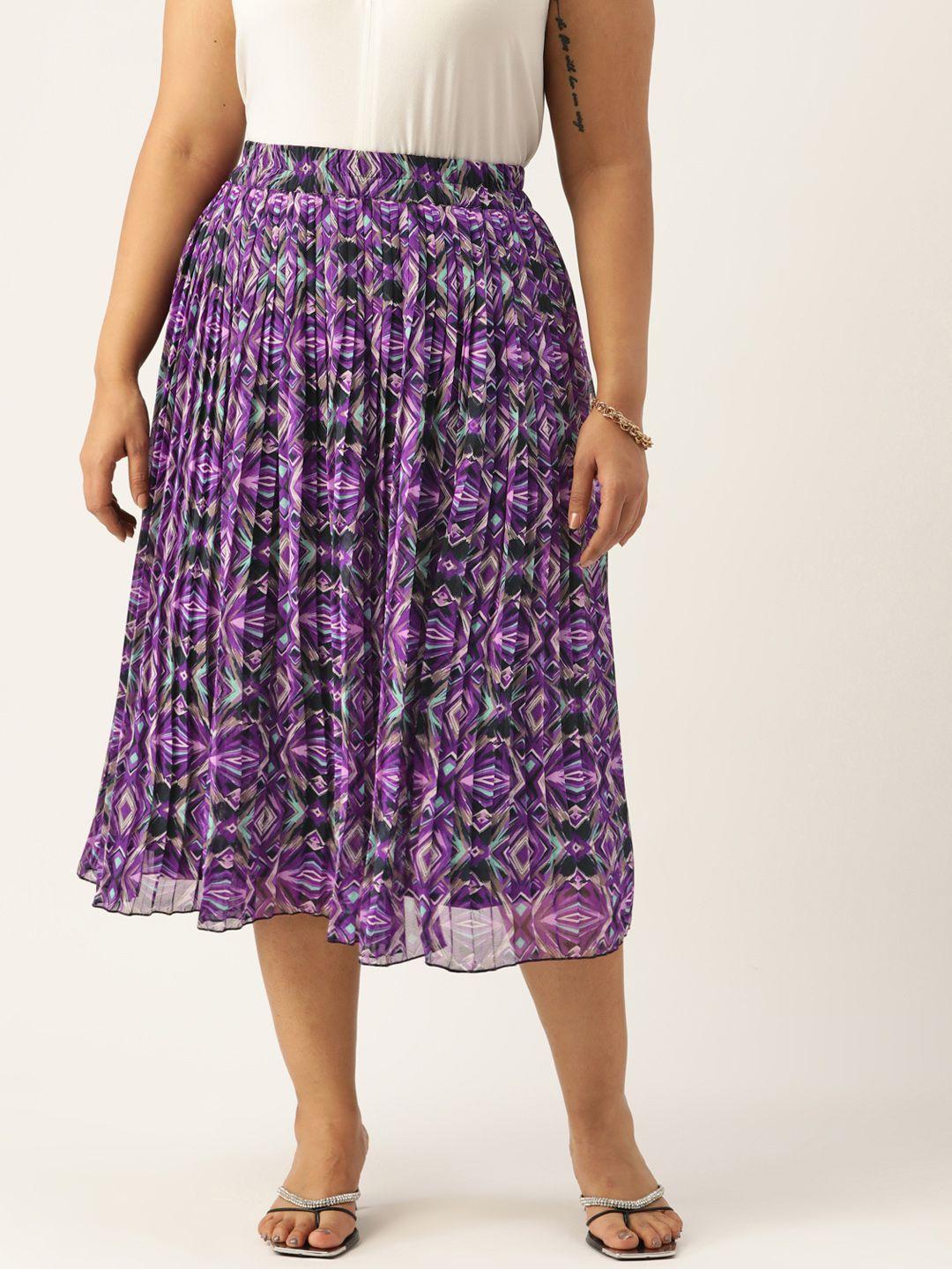 antheaa curve plus size pleated abstract printed a-line midi skirt