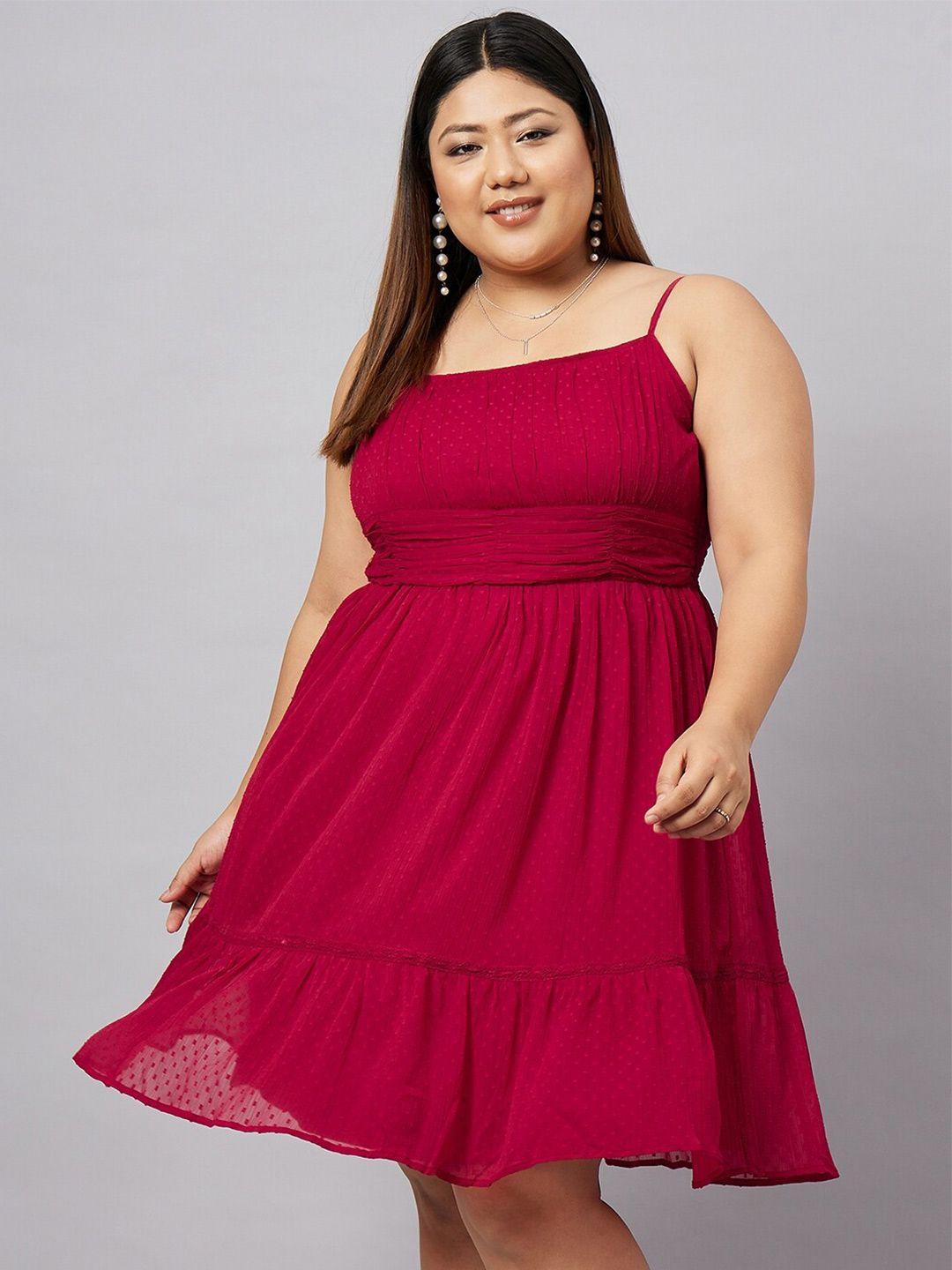 antheaa curve plus size shoulder straps smocked & tiered detail chiffon empire dress