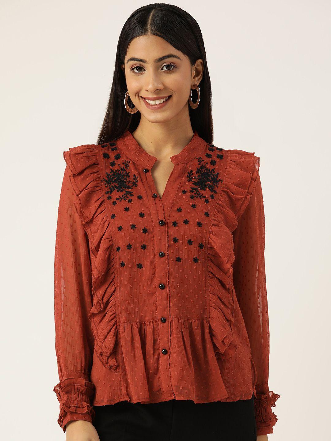antheaa woman embroidered chiffon top