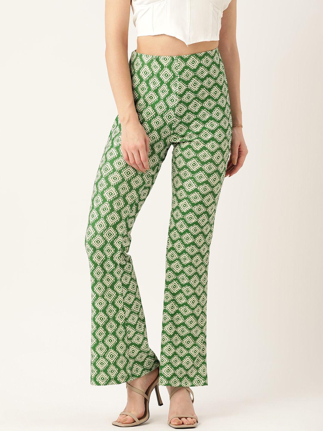 antheaa women green printed high-rise trousers