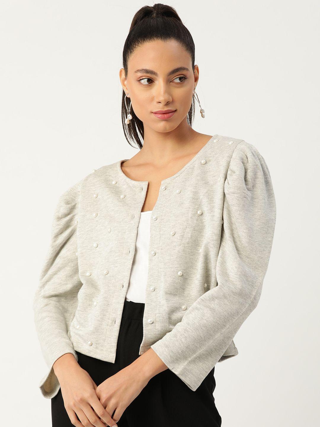 antheaa women grey melange solid tailored jacket