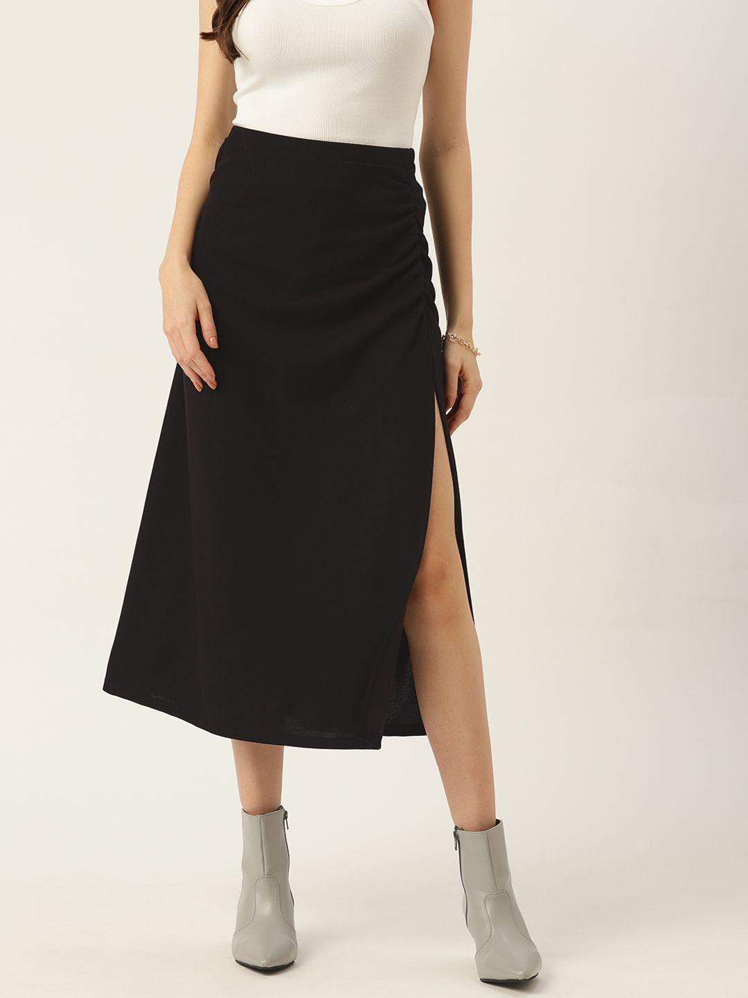 antheaa a-line ruched side slit midi skirt