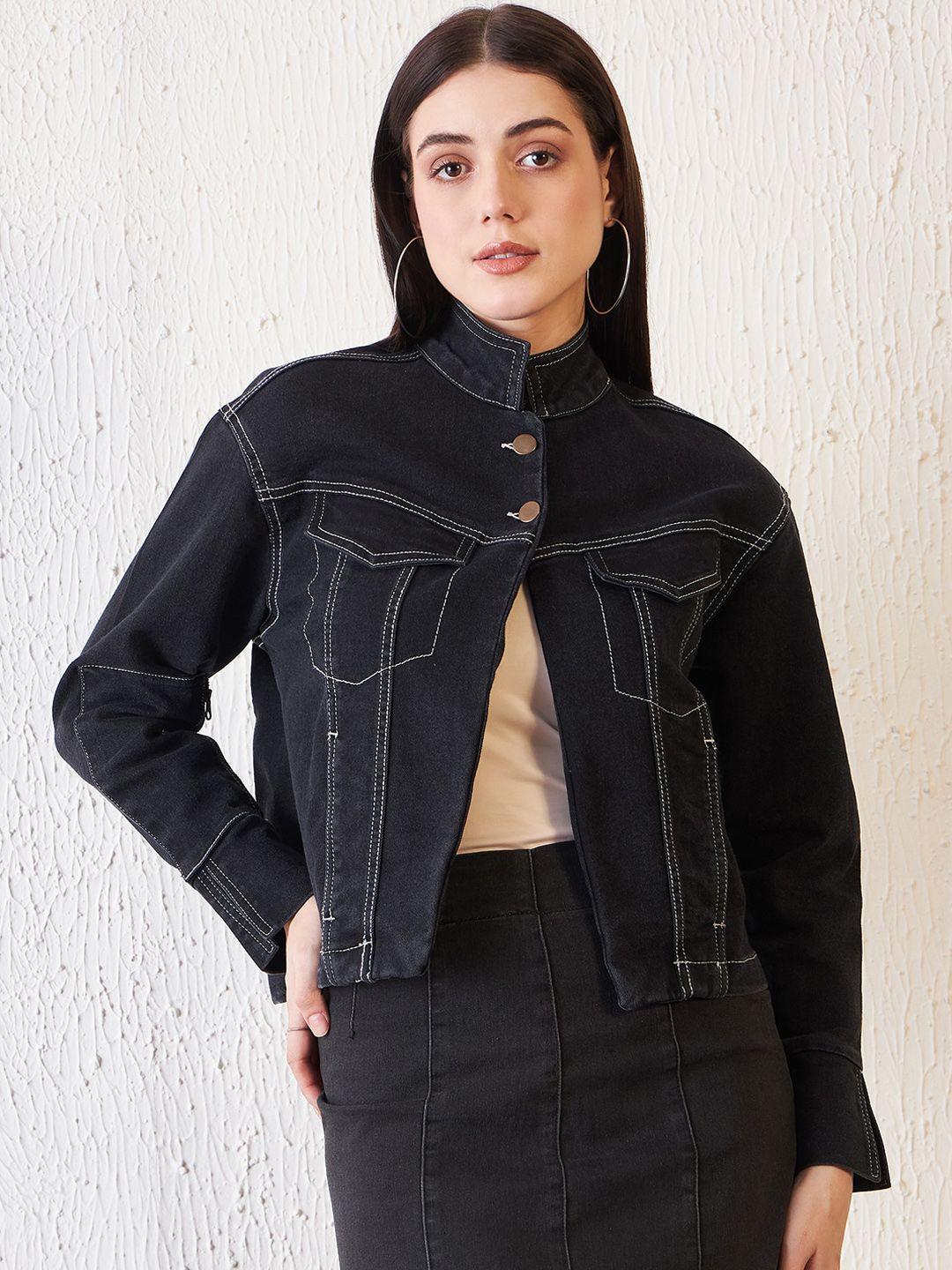 antheaa black baggy fit denim jacket