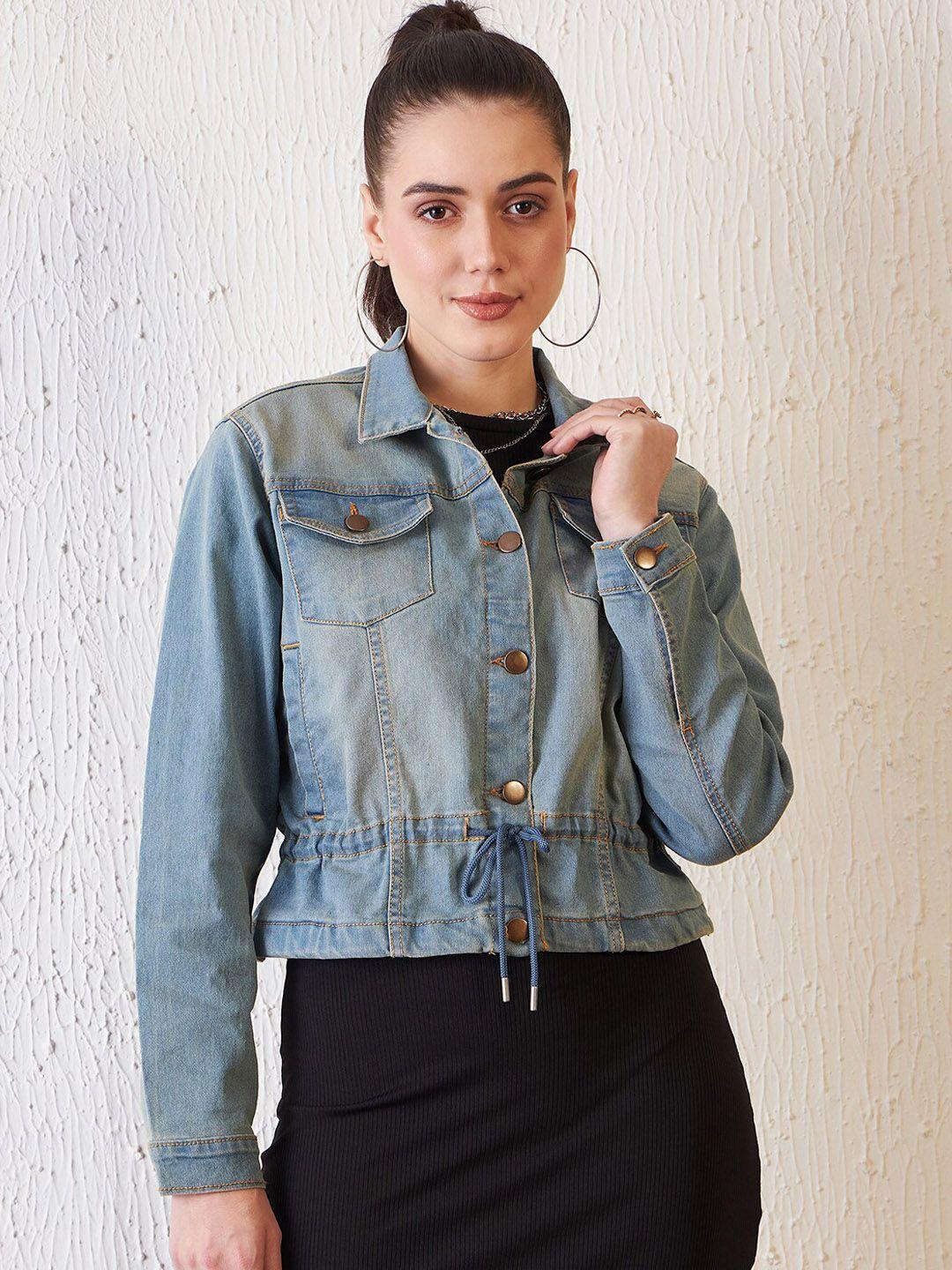 antheaa blue washed spread collar denim jacket