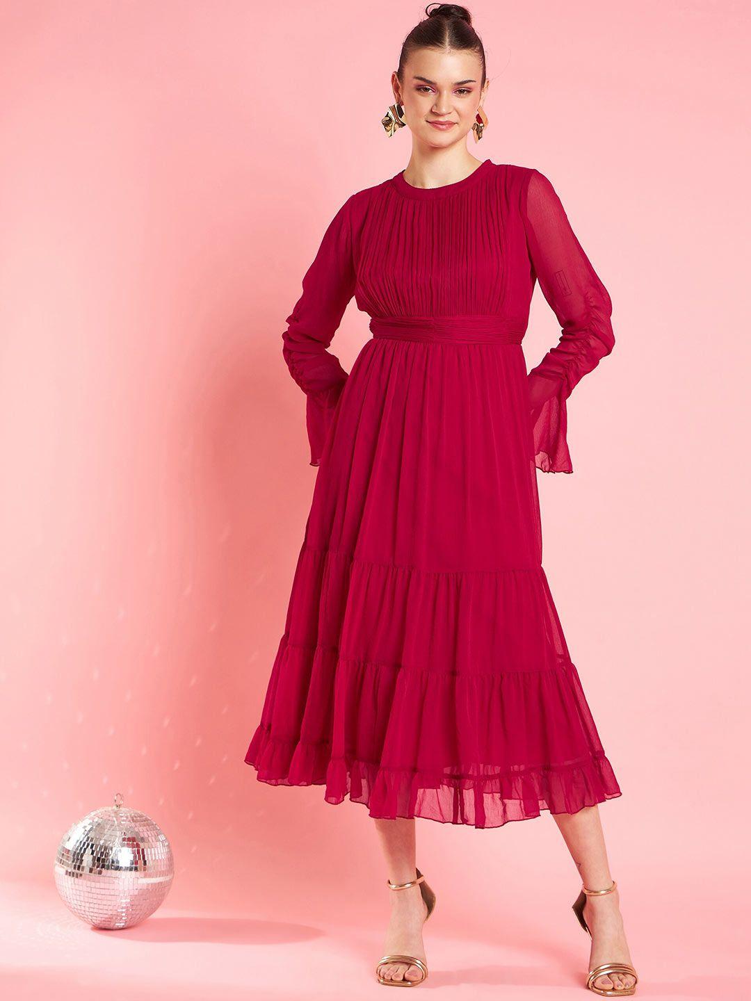 antheaa chiffon fit & flare flared sleeves midi dress