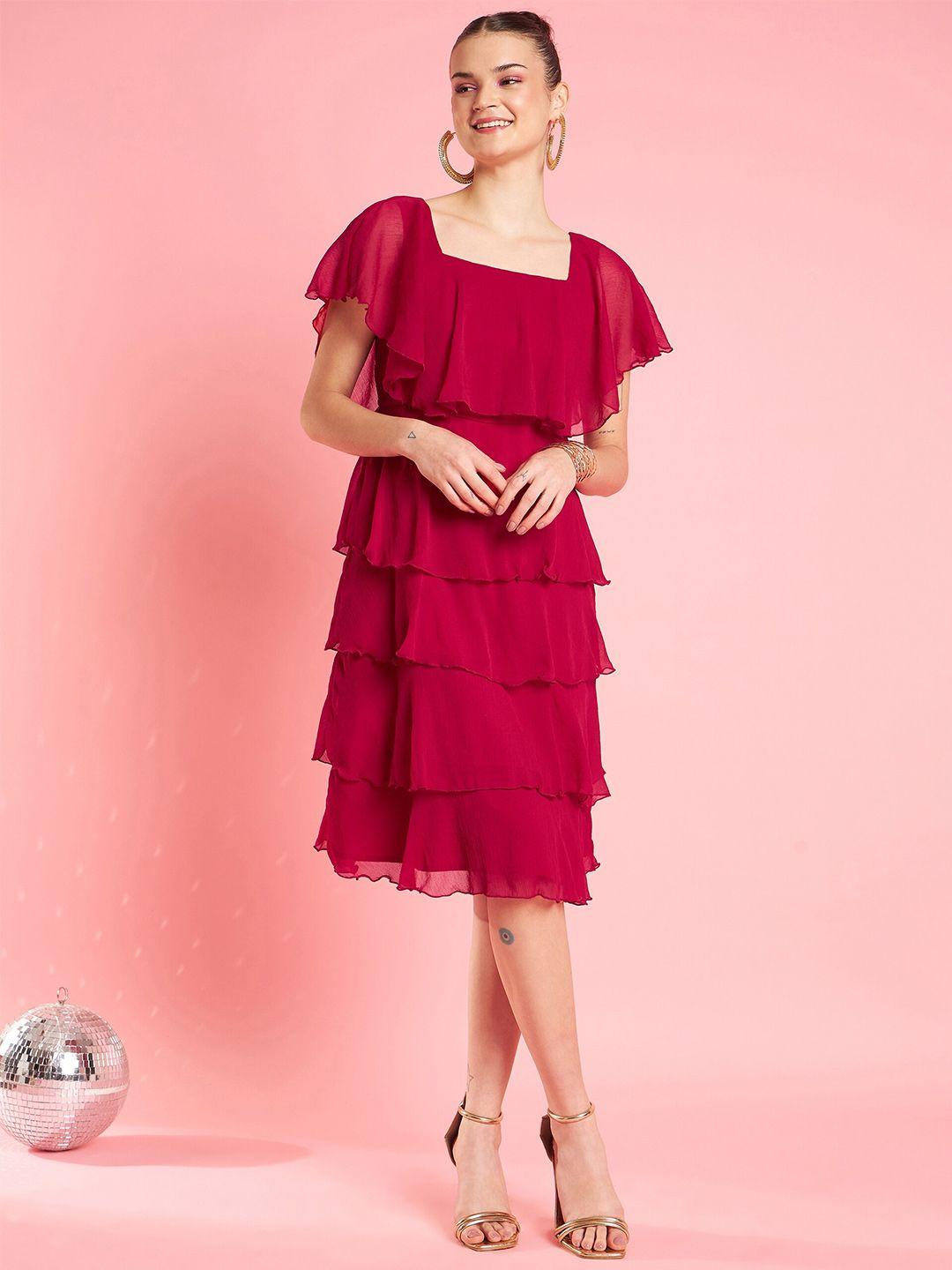 antheaa chiffon gathered or pleated fit & flare party dress