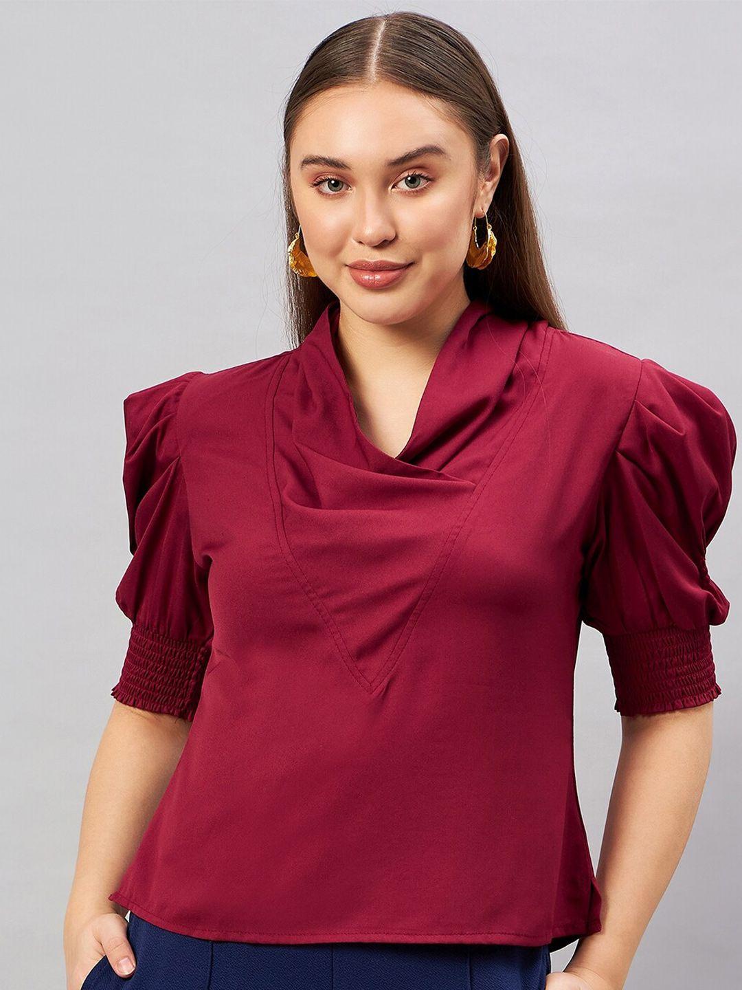 antheaa cowl neck puffed sleeves crepe top