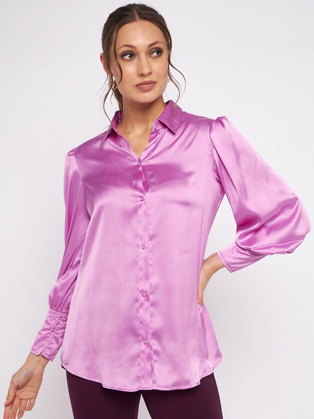 antheaa cuffed sleeves satin shirt style top